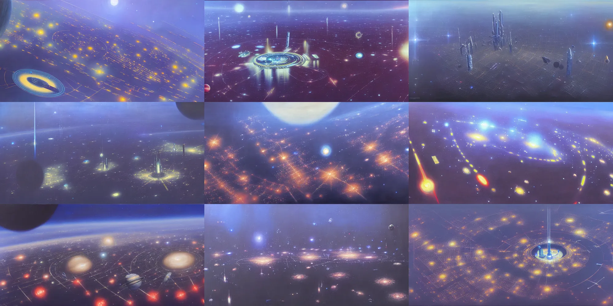 Image similar to a painting of low earth orbit space city, by john harris. ultra clear detailed. 8 k