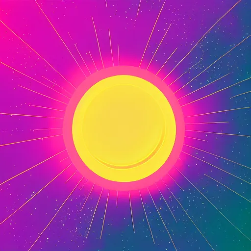 Image similar to cinematic view of sun on space, style by kurzgesagt