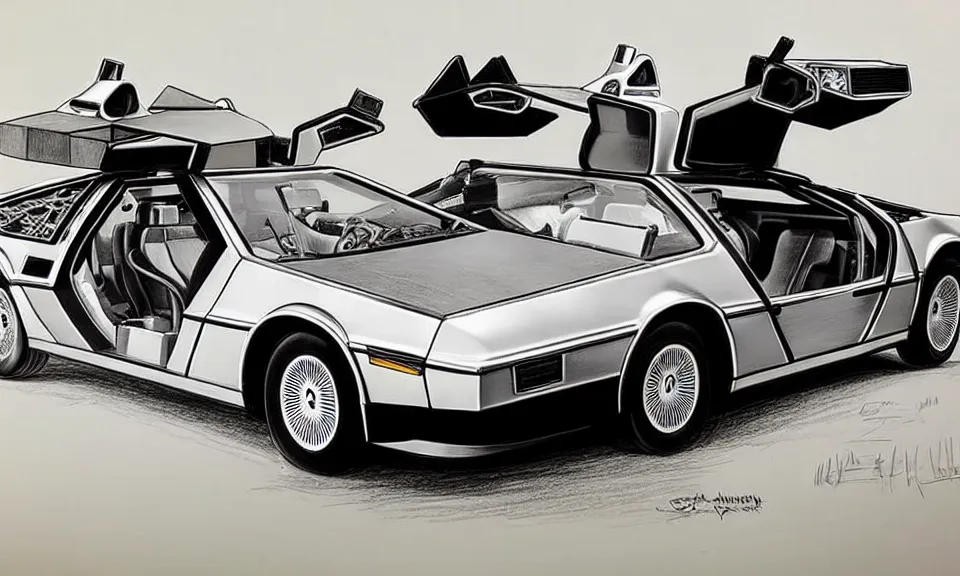 a highly detailed drawing of the delorean from back to | Stable Diffusion