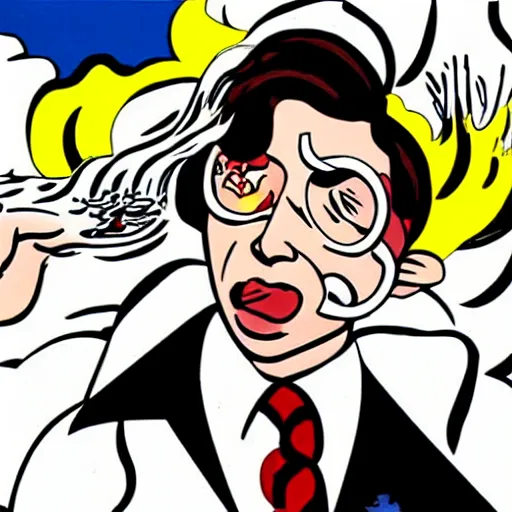 Image similar to a burning chemist in a white coat, roy lichtenstein