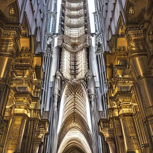 Image similar to detailed intricate futuristic, tallest tower building in the world, cathedral details, composition