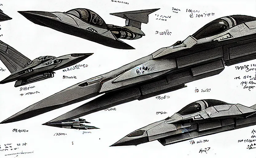 Image similar to pencil concepts or sketchs, with multiple proposals, for spaceship model of a jetfighter, scifi, gradius, ikaruga