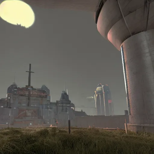 Image similar to the citadel from half - life by simon stalenhag, 4 k, hdr, tonemapping, goldsrc, half - life engine, black mesa, wad file, detailed, atmospheric, majestical lighting