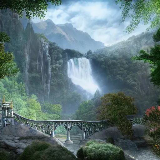 Prompt: Matte painting of Rivendell 4K