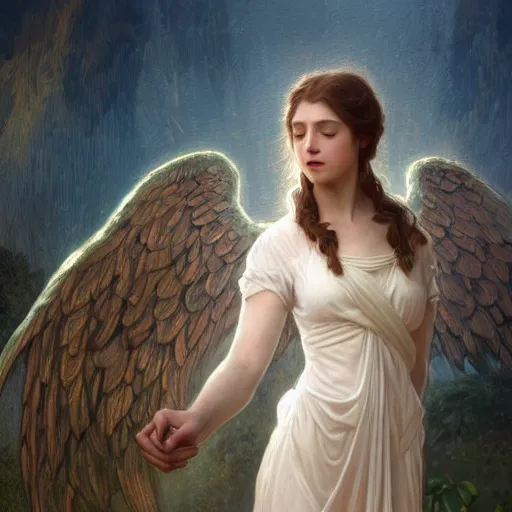 Prompt: angel helping humans digital painting, artstation, concept art, soft light, hdri, smooth, sharp focus, illustration, fantasy, intricate, elegant, highly detailed, D&D, matte painting, in the style of Greg Rutkowski and Alphonse Mucha and artemisia, 8k, highly detailed, jurgens, rutkowski, bouguereau, pastoral, rustic, georgic