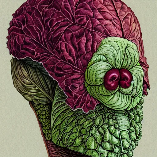 Image similar to the anatomy of a head of lettuce, an ultrafine detailed painting by james jean, hd 2 d, behance contest winner, vanitas, angular, altermodern