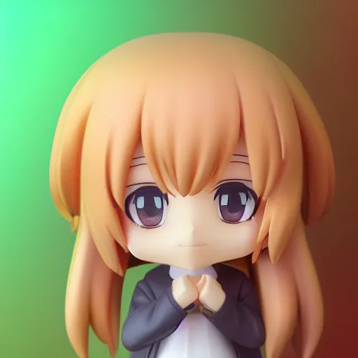 Image similar to character face portrait of a singular kawaii chibi in the sytle of kyoto animation, in simple background, nendoroid eyes, blender, toon rendering, toon shader, anime waifu