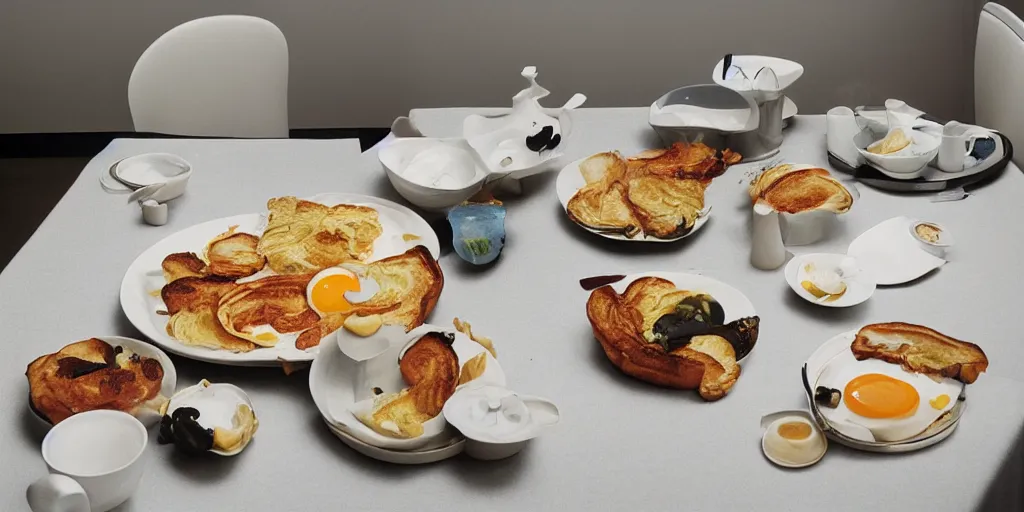 Image similar to Wolfgang Tillmans photograph of a breakfast table, still, photography, fine art photography
