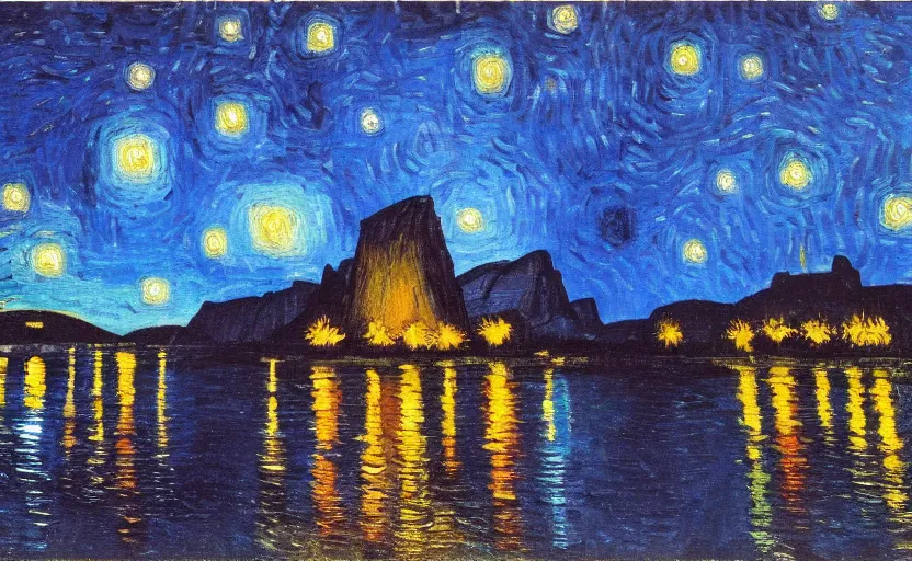 Image similar to yosemite national park at night, painting by van gogh, oil paint,