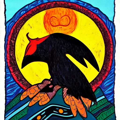 Image similar to raven eats the sun in haida tlingit art style