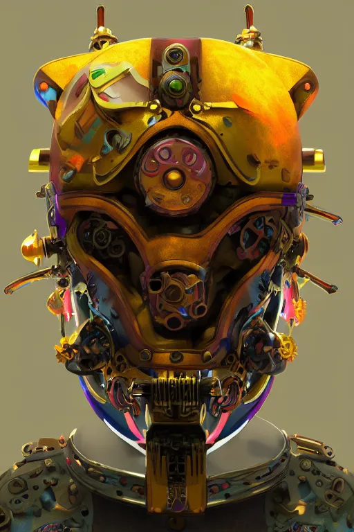 Image similar to colorful vivid steampunk mask minimalist fantasy art robot ninja helmet, global illumination ray tracing hdr fanart arstation by sung choi and eric pfeiffer and gabriel garza and casper konefal