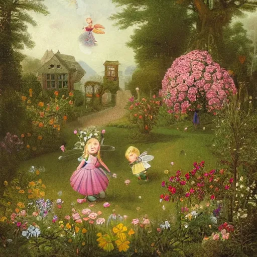 Image similar to a whimsical garden scene. In the computer art, a young girl can be seen playing among the flowers and trees, while a fairy watches over her. winter by Joachim Brohm random