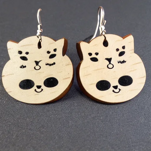 Image similar to 2d laser cut wood earrings flat of snarky cartoon cat