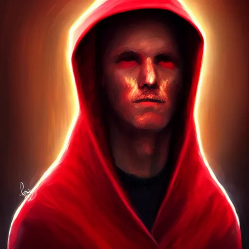 Prompt: painting of a man in a dark red hooded cloak with the universe as his face, fantasy, artstation, cgsociety, ultra high detail, stylized, centered, medium shot