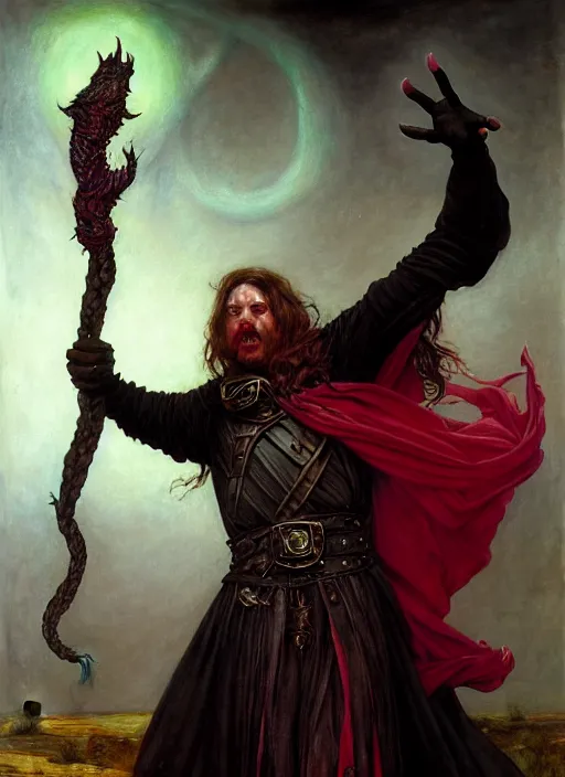 Image similar to wizard casting shocking grasp, full body, hyper realistic, extremely detailed, dnd character art portrait, dark fantasy art, intricate fantasy painting, dramatic lighting, vivid colors, deviantart, artstation, by edgar maxence and caravaggio and michael whelan and delacroix.