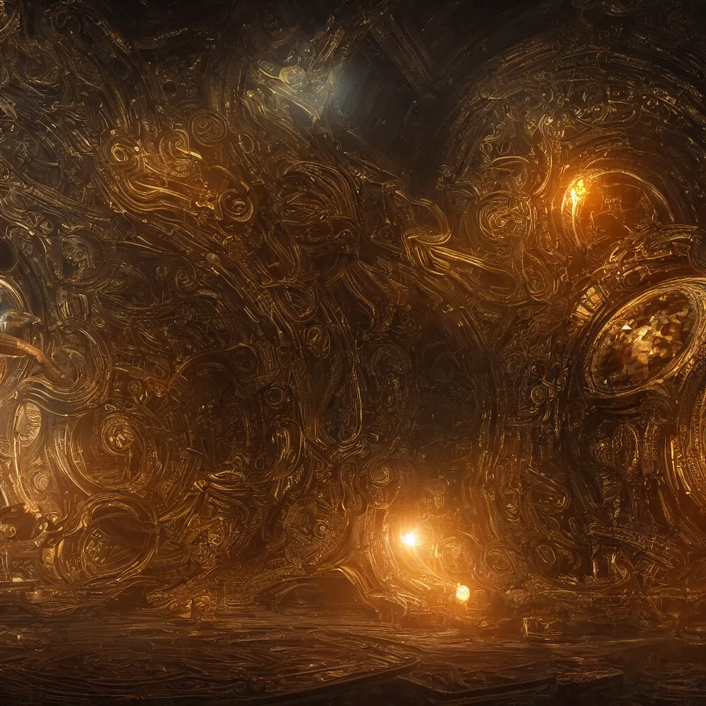 Prompt: digital time machine in latent space, sliver and gold mechanical fantasy, intricate, elegant, highly detailed, digital painting, concept art, smooth, sharp focus, illustration, divine realm of gods, realistic cinematic style, filmed in 70mm, volumetric lighting, octane render, photographic, concept art, artist Leonardo DaVinci, unreal engine 8k