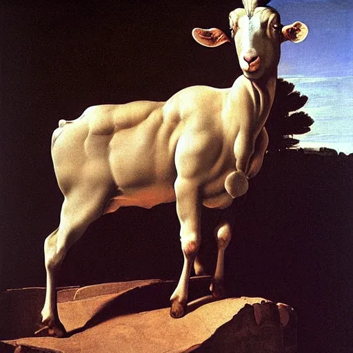 Image similar to majestic painting of a standing goat by Michelangelo Merisi da Caravaggio