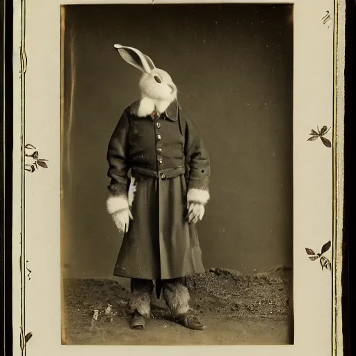 Prompt: a rabbit dressed as a north pole explorer, 1 8 8 0 s photograph, portrait,