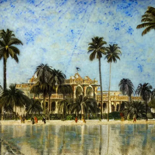 Prompt: a ultradetailed beautiful photo of the amazonas palace designed by jules bastien - lepage, hans belmer, frank weston and gustave baumann, beach, trending on artstation, mediterranean, palm trees, light sparkles, sharp focus, soft light, 8 k 4 k