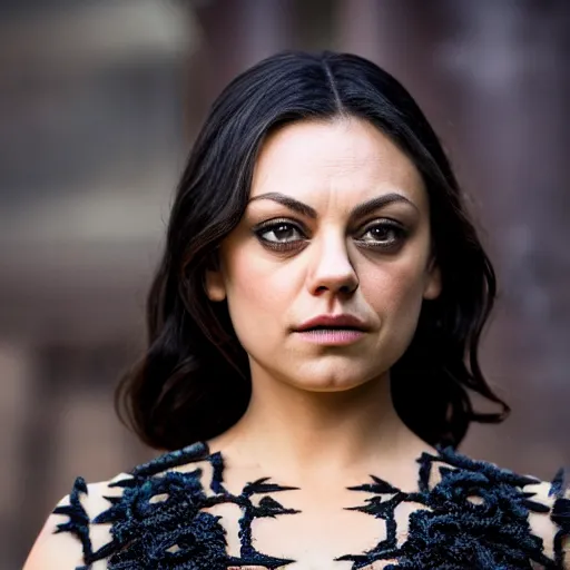 Prompt: Mila Kunis in Game of Thrones, XF IQ4, f/1.4, ISO 200, 1/160s, 8K, RAW, unedited, symmetrical balance, in-frame, sharpened