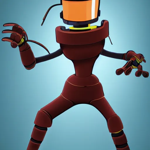 Image similar to bender from futurama, action pose, hyper realistic, ultra detailed, photorealistic, digital art,
