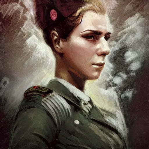 Prompt: portrait young soviet revolutionary leader nadezhda konstantinovna krupskaya, colourised, face portrait, epic, tragic, military art, fantasy, dieselpunk, hd shot, digital portrait, beautiful, artstation, comic style, by artgerm, guy denning, jakub rozalski, magali villeneuve and charlie bowater