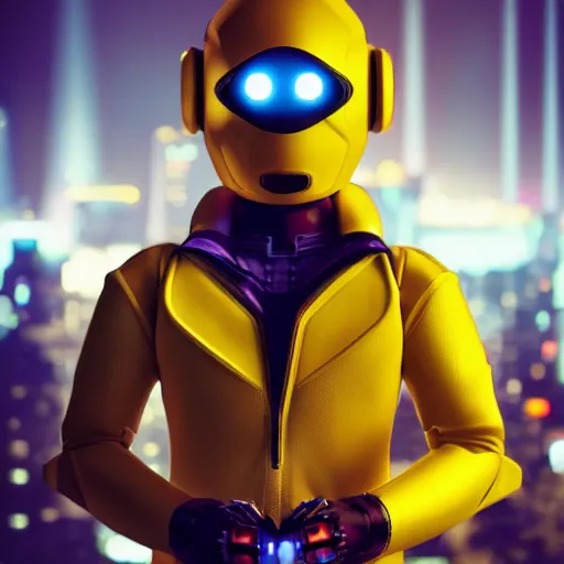 Image similar to cyberpunk pikachu, a male robot, portrait full HD 8k, ultra realistic cinematic octane render, focus on shoulder to head