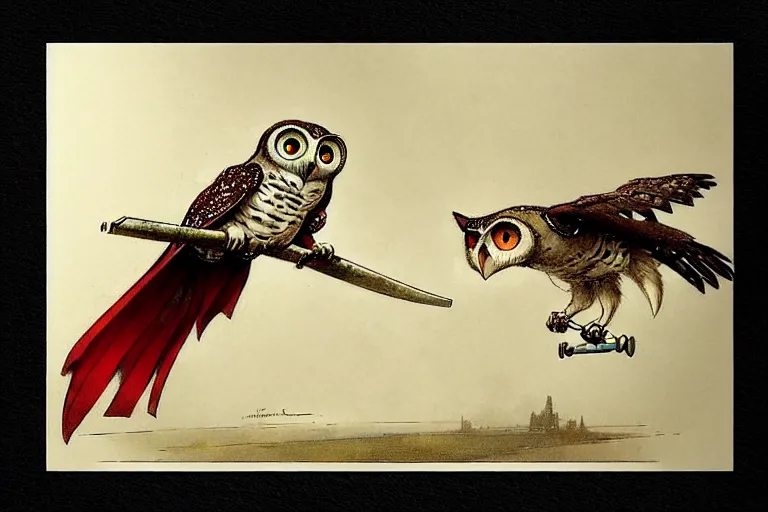 Image similar to adventurer ( ( ( ( ( 1 9 5 0 s retro future robot mouse owl flying machine. muted colors. ) ) ) ) ) by jean baptiste monge!!!!!!!!!!!!!!!!!!!!!!!!! chrome red