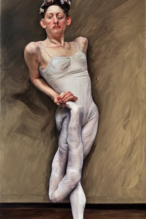 Image similar to high quality high detail painting by lucian freud, hd, exaggerated portrait of a ballerina, photorealistic lighting