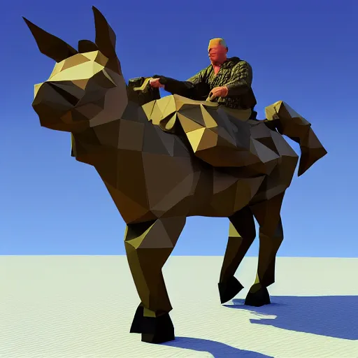 Image similar to Brock Lesnar riding a donkey, low poly render