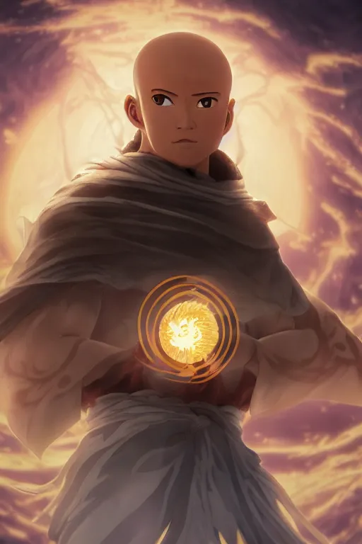 Prompt: an ultra detailed 3 d render of the aang the last airbender as an elden ring boss, epic anime fantasy, 8 k, in the style of a fantasy metal album cover and magic the gathering, volumetric lighting, smooth, highly detailed, digital illustration, octane render, art by albert bierstadt and greg rutkowsi, artstation