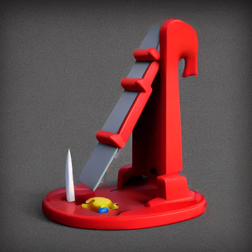 Image similar to a guillotine designed by fisher - price, plastic toy guillotine, high detail product photo, trending on artstation, 8 k