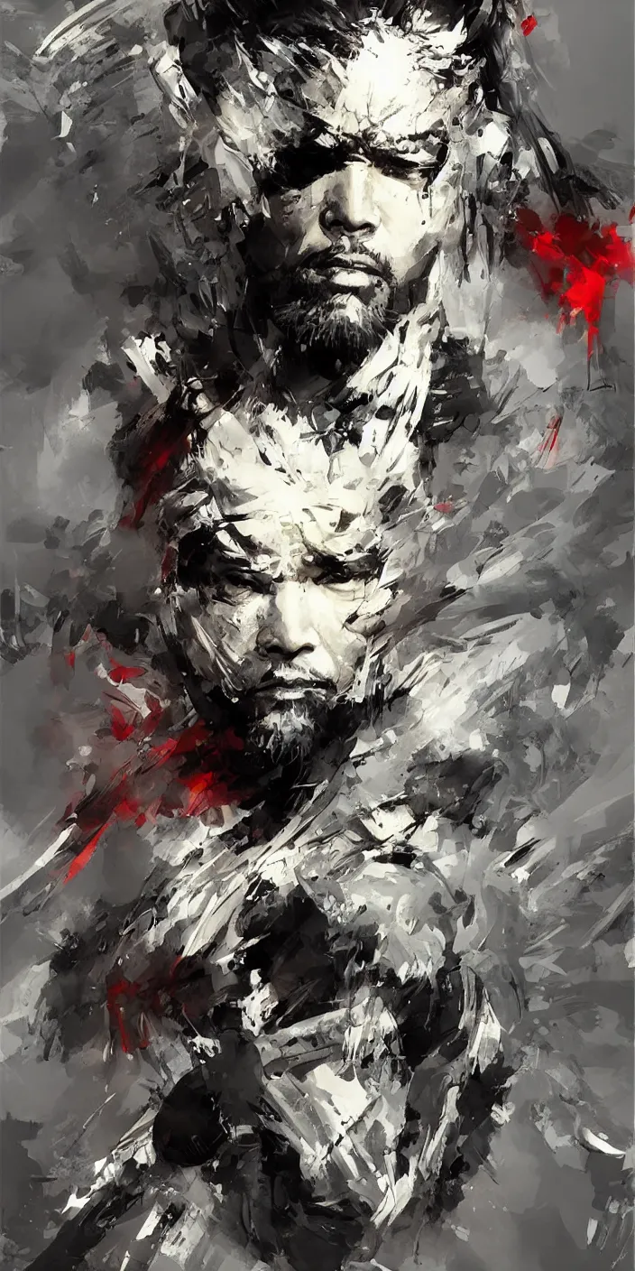 Image similar to a beautiful portrait of a chinese warrior by Yoji Shinkawa and Ruan Jia, strong lines and bold colors, limited color palette, atmosphere and tension, Japanese, trending on artstation