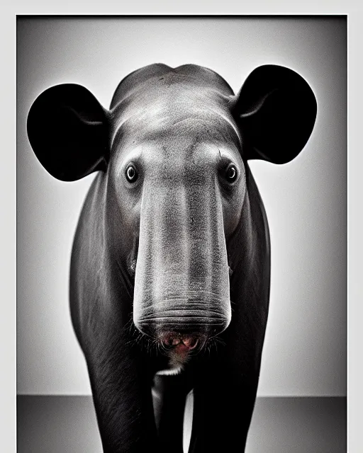 Image similar to a dramatic portrait of a tapir, harsh studio lighting, annie leibovitz photography