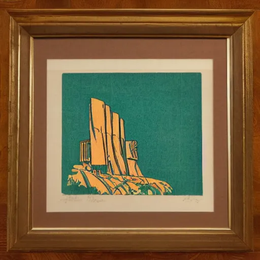 Prompt: master color woodblock print, fallingwater