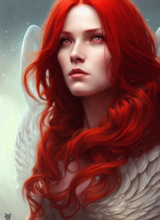 a beautiful red haired woman as the angel of death, | Stable Diffusion