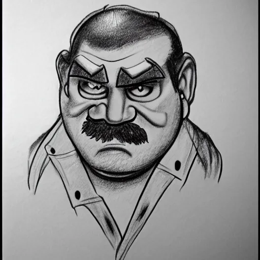Prompt: pencil sketch of wario by tom of finland