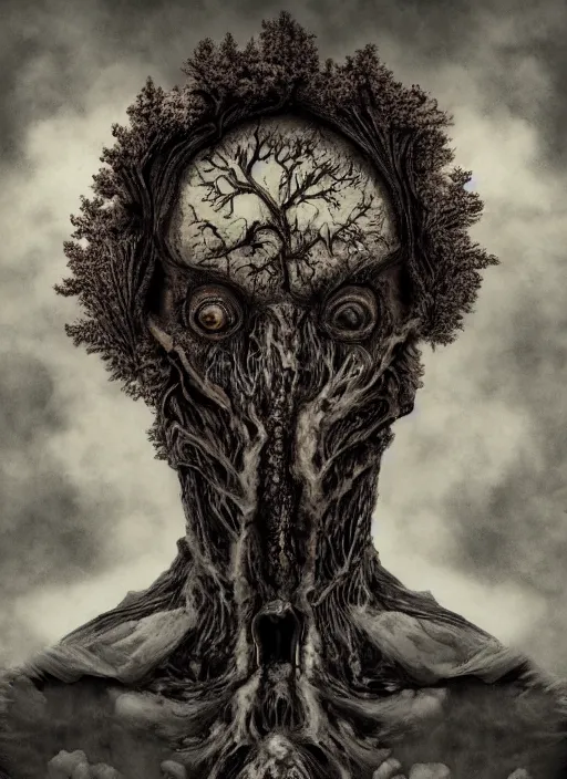 Image similar to dramatic matte portrait painting of man with black mandelbrot fractal instead of face, horror, body horror, dark art, 4 k, detailed, realistic, psychotic, insane, crazy, mental illness, dramatic,