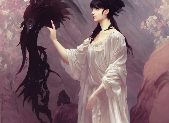 Prompt: feminine yukiko amagi, full body, romanticism, fantasy, intricate, elegant, highly detailed, digital painting, art station, concept art, smooth, sharp focus, oil painting, art by caravaggio and greg rutkowski and alphonse mucha