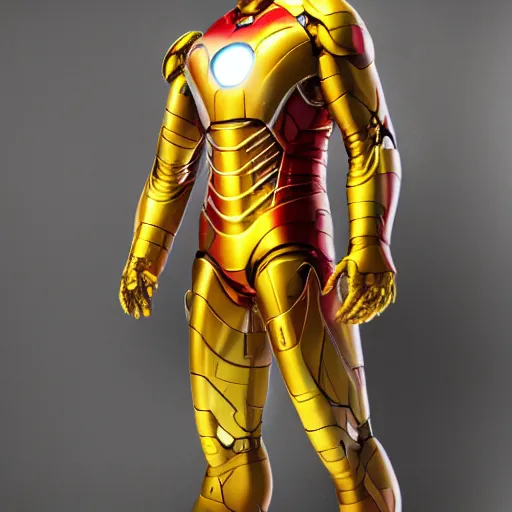 Prompt: golden iron man suit, photography,