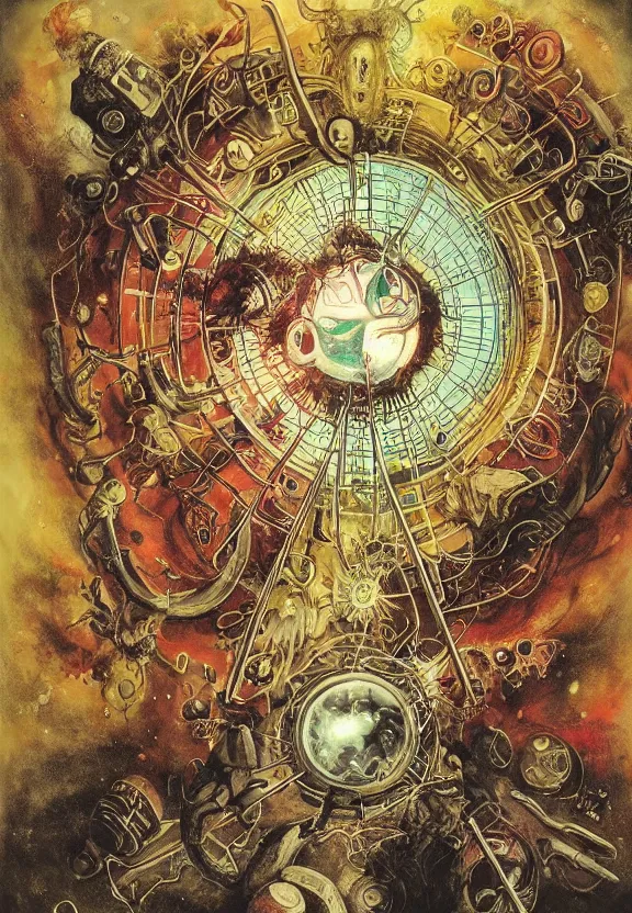 Image similar to autumnal medical equipment, cameras, radiating, blood mandala, portal, minimalist environment, by ryan stegman and hr giger and esao andrews and maria sibylla merian eugene delacroix, gustave dore, thomas moran, the movie the thing, pop art, biopunk, i'm the style of piet bill sienkiewicz