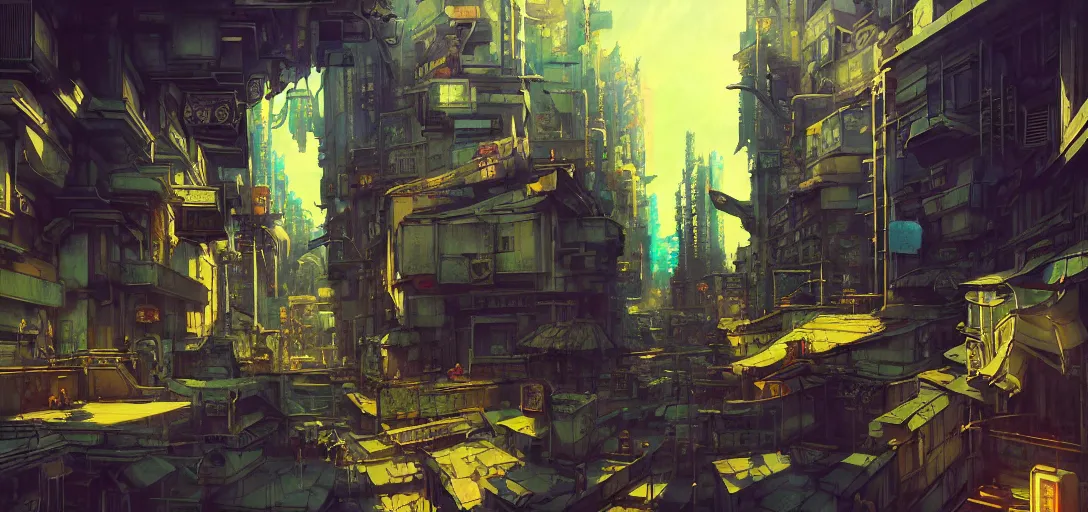 Image similar to baroque oil painting of anime key visual environment concept art of a cyberpunk city, brutalist, dark fantasy, rule of thirds, digital cel shading, fake hidden detail, trending on pixiv fanbox, acrylic palette knife and brush, style of makoto shinkai studio ghibli jamie wyeth james gilleard greg rutkowski