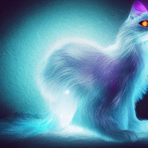 Image similar to opalescent crystal cat, magical, hyperrealistic, octane render