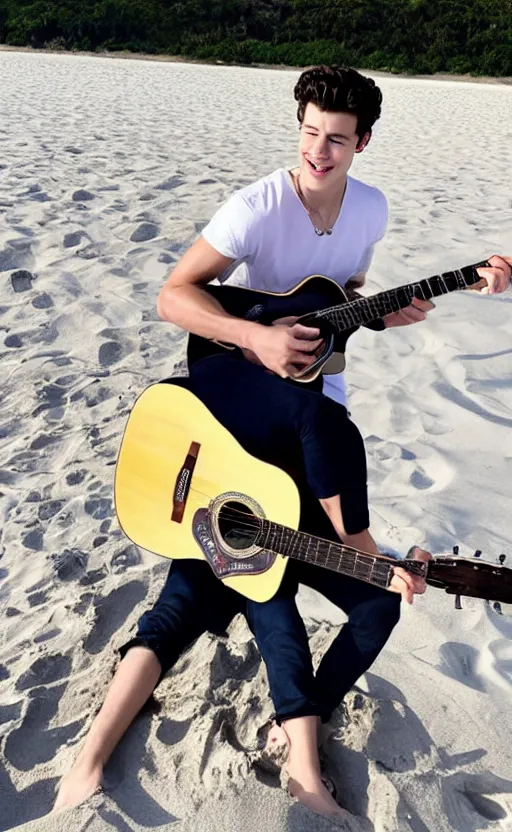Image similar to Shawn Mendes en la playa tocando la guitarra