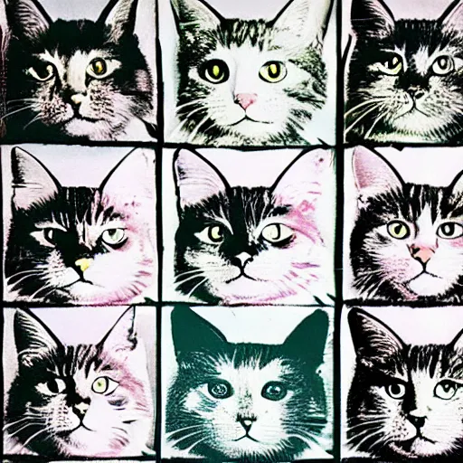 Prompt: Cats celebrate international Cat Day by Andy Warhol