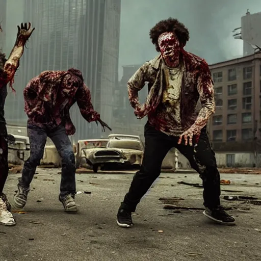 Prompt: zombies crumping in a post - apocalyptic dystopian city