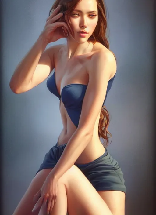 Image similar to full length photo of a gorgeous young woman in the style of stefan kostic, realistic, sharp focus, 8k high definition, insanely detailed, intricate, elegant, art by stanley lau and artgerm