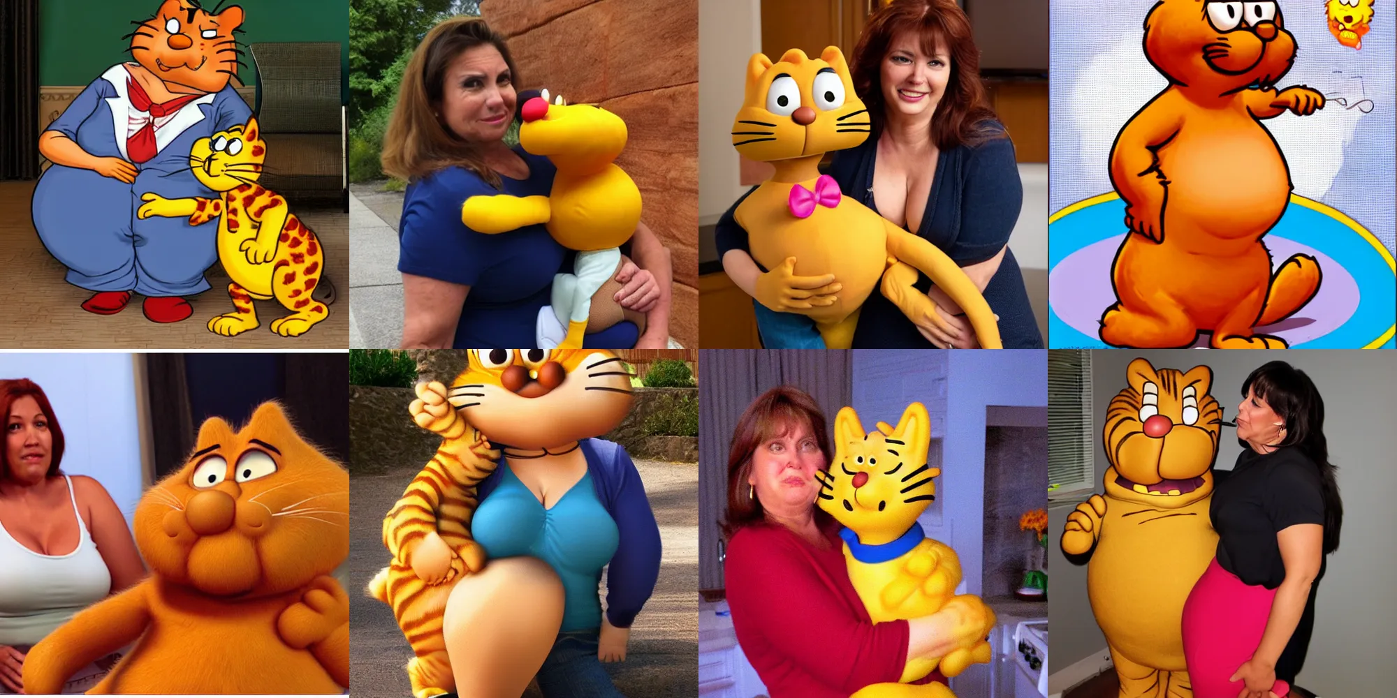 Prompt: a garfield mommy with big booba