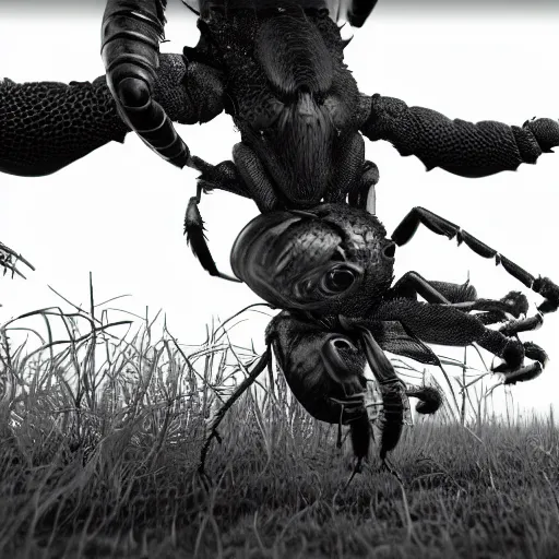 Prompt: insects, green world, realistic, black and white, complex, octane render, unreal engine, photorealistic