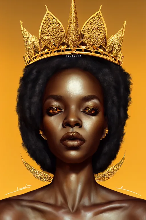 Prompt: soft lustrous african black goddess queen motherland jungle gold diamonds crown elite, forest city, urban decay, decay, underworld, dark art, highly detailed, digital painting, octane render, artstation, concept art, smooth, sharp focus, illustration, art by artgerm, loish, wlop